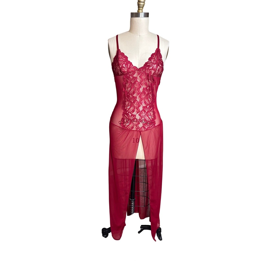 Lace Mesh Sheer Slit Seven til Midnight Romantic Goth Nightgown Large Red
